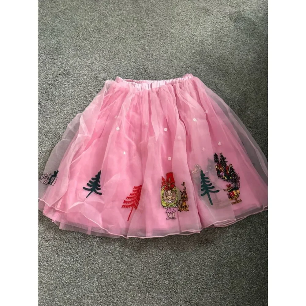 Hanna Andersson Grinch Pink Tulle Appliqué Skirt Sz 120cm